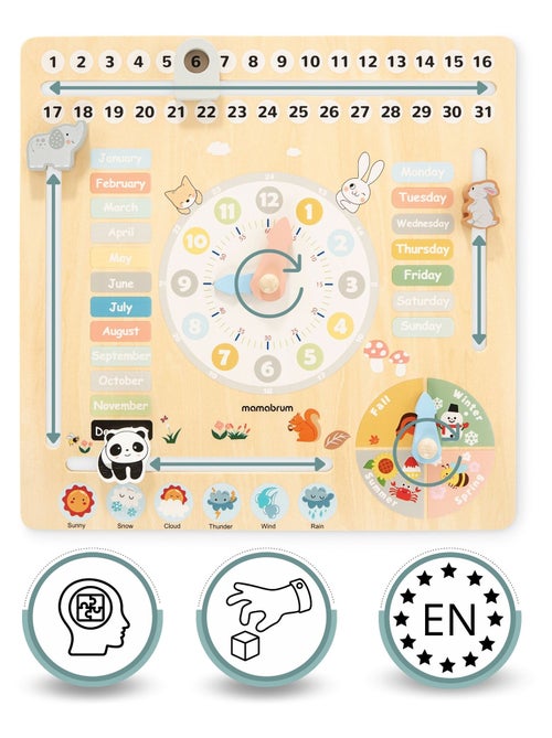 Calendrier éducatif Montessori bois anglais Mamabrum - Kiabi