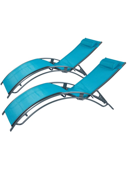 CALI Lot de 2 transats ajustables gris et bleu - Kiabi