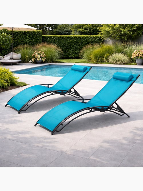 CALI Lot de 2 transats ajustables gris et bleu - Kiabi