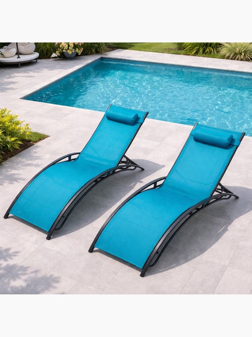 CALI Lot de 2 transats ajustables gris et bleu - Kiabi