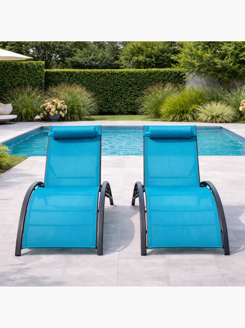 CALI Lot de 2 transats ajustables gris et bleu - Kiabi