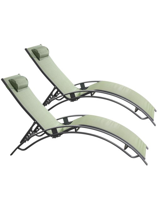 CALI Lot de 2 transats ajustables gris et kaki - Kiabi