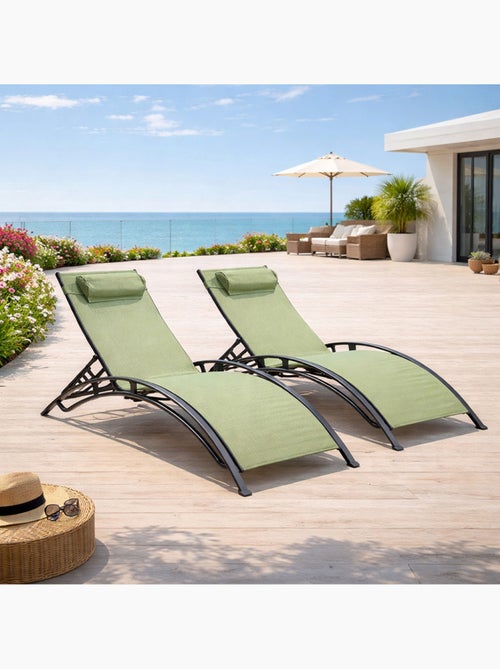CALI Lot de 2 transats ajustables gris et kaki - Kiabi
