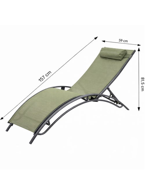 CALI Lot de 2 transats ajustables gris et kaki - Kiabi