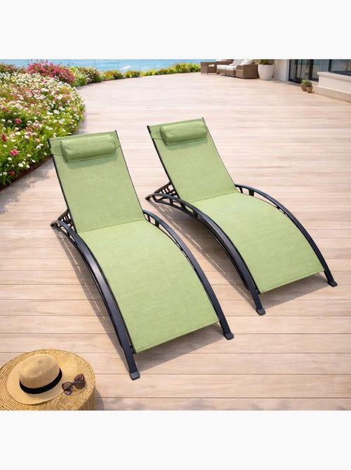 CALI Lot de 2 transats ajustables gris et kaki - Kiabi