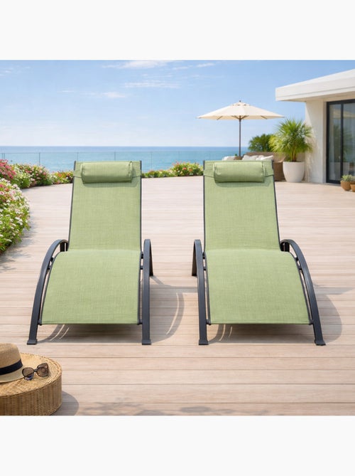 CALI Lot de 2 transats ajustables gris et kaki - Kiabi