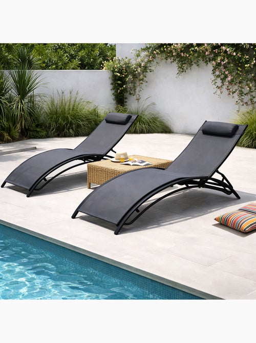 CALI Lot de 2 transats ajustables noir et gris - Kiabi CALI Lot de 2 transats ajustables noir et gris - Kiabi