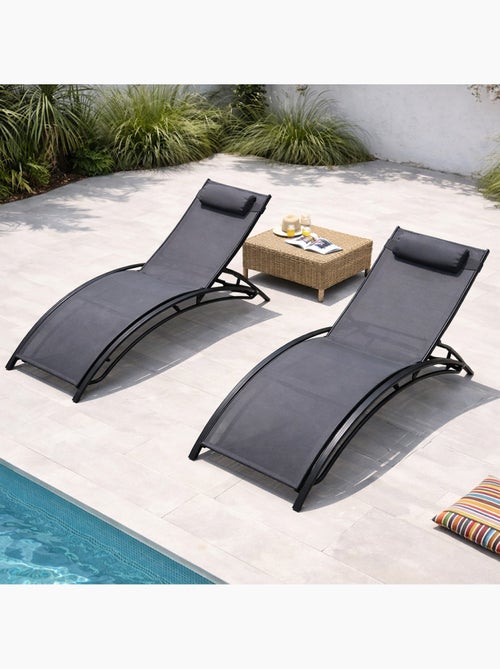 CALI Lot de 2 transats ajustables noir et gris - Kiabi CALI Lot de 2 transats ajustables noir et gris - Kiabi