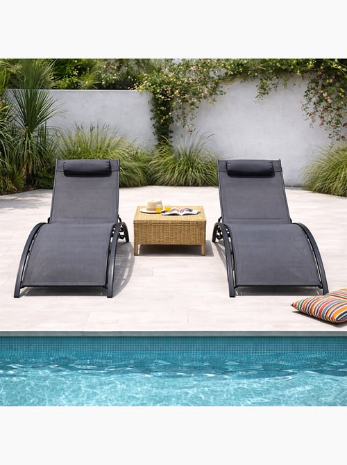 CALI Lot de 2 transats ajustables noir et gris - Kiabi CALI Lot de 2 transats ajustables noir et gris - Kiabi