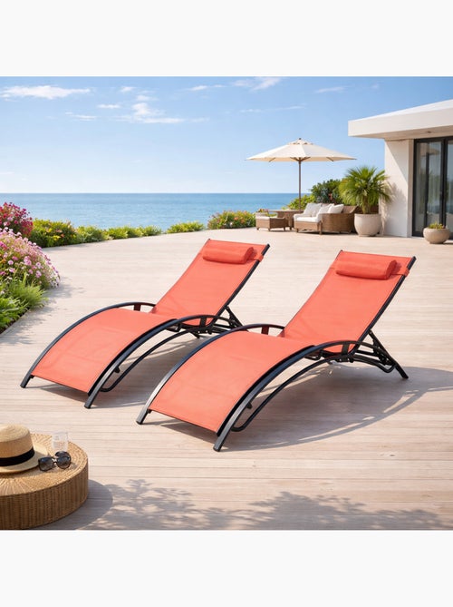 CALI Lot de 2 transats ajustables noir et terracota - Kiabi