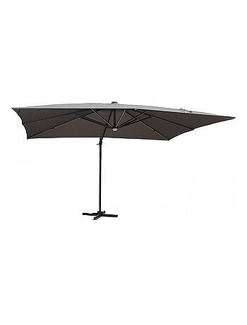 CALVIA Parasol gris droit rectangle 3,95 x 2,95 m rotatif à 360 led