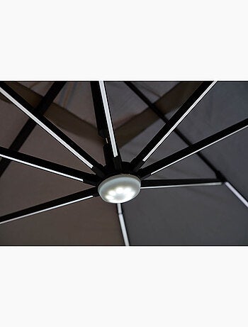 CALVIA Parasol gris droit rectangle 3,95 x 2,95 m rotatif à 360 led