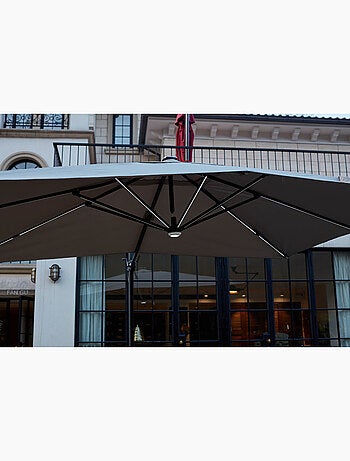 CALVIA Parasol gris droit rectangle 3,95 x 2,95 m rotatif à 360 led