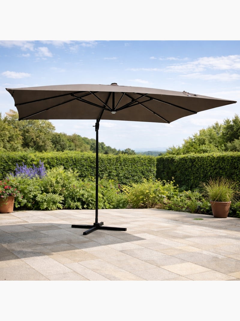 CALVIA Parasol gris droit rectangle 3,95 x 2,95 m rotatif à 360 led Gris Ecru - Kiabi