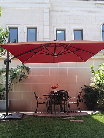 CALVIA Parasol terracotta droit rectangle 3,95 x 2,95 m rotatif à 360 led