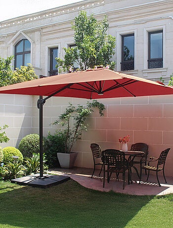 CALVIA Parasol terracotta droit rectangle 3,95 x 2,95 m rotatif à 360 led