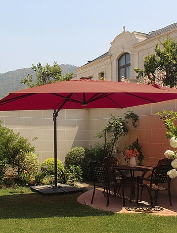 CALVIA Parasol terracotta droit rectangle 3,95 x 2,95 m rotatif à 360 led