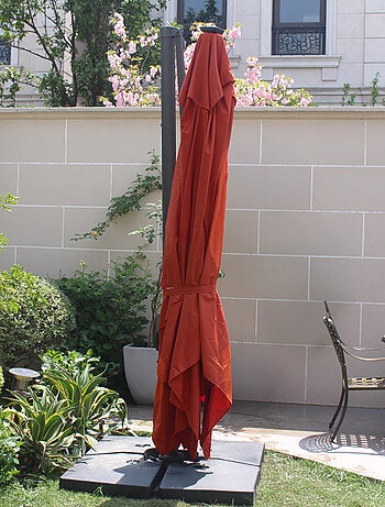 CALVIA Parasol terracotta droit rectangle 3,95 x 2,95 m rotatif à 360 led