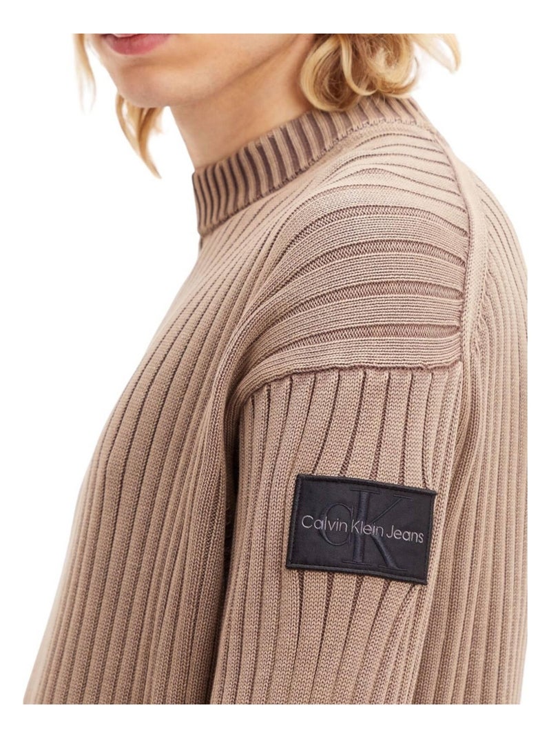 Calvin Klein - Sweat motif/style côtelé Marron - Kiabi