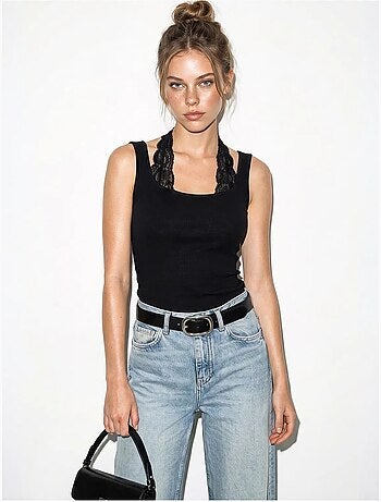 Cami ajusté en mélange de viscose à col carré lucci