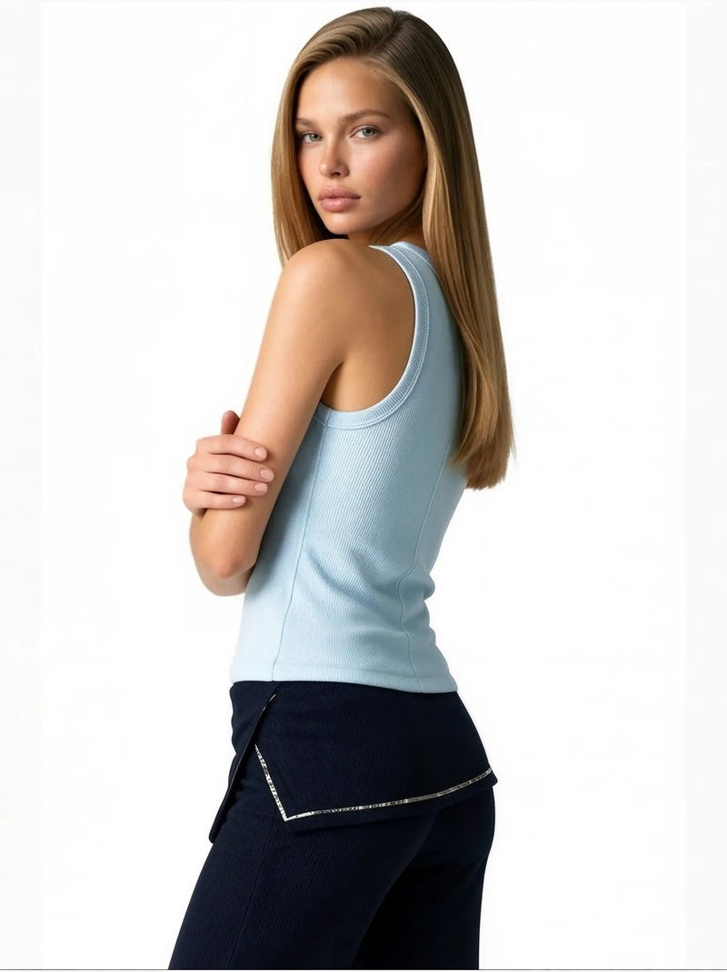Cami côtelé en modal et coton busem Bleu ciel - Kiabi