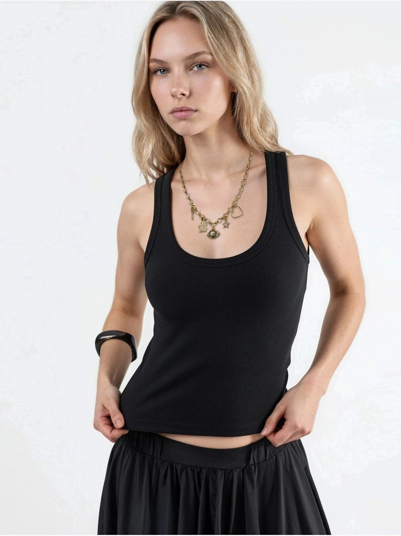 Cami côtelé en modal et coton busem Noir - Kiabi