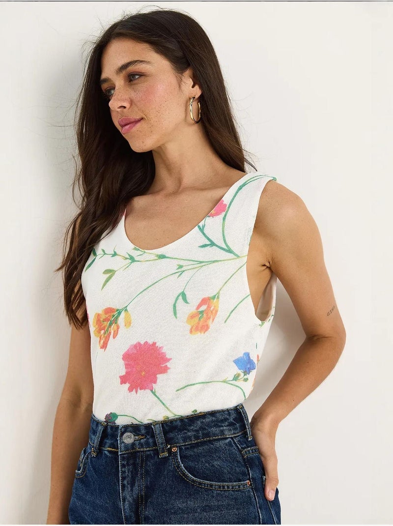 Cami fleuri en coton et élasthanne lucci Blanc cassé - Kiabi