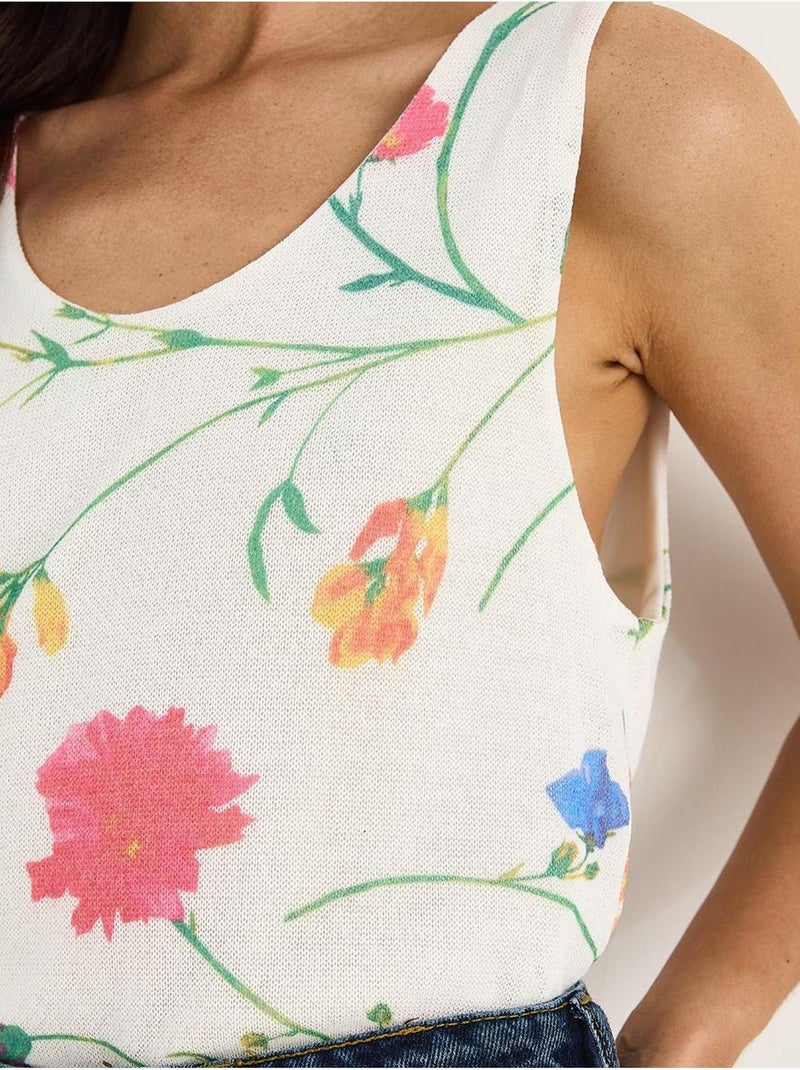 Cami fleuri en coton et élasthanne lucci Blanc cassé - Kiabi