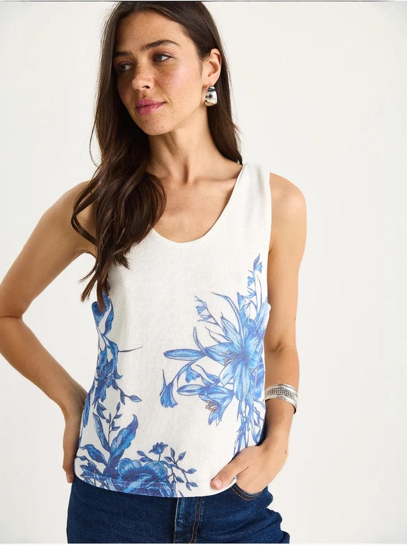 Cami fleuri en coton et élasthanne lucci Blanc - Kiabi