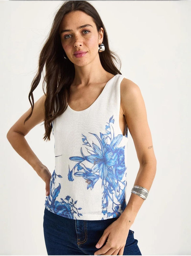 Cami fleuri en coton et élasthanne lucci Blanc - Kiabi