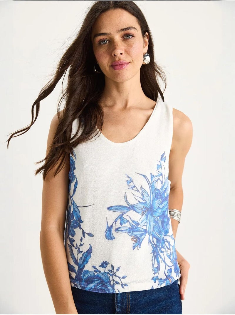 Cami fleuri en coton et élasthanne lucci Blanc - Kiabi