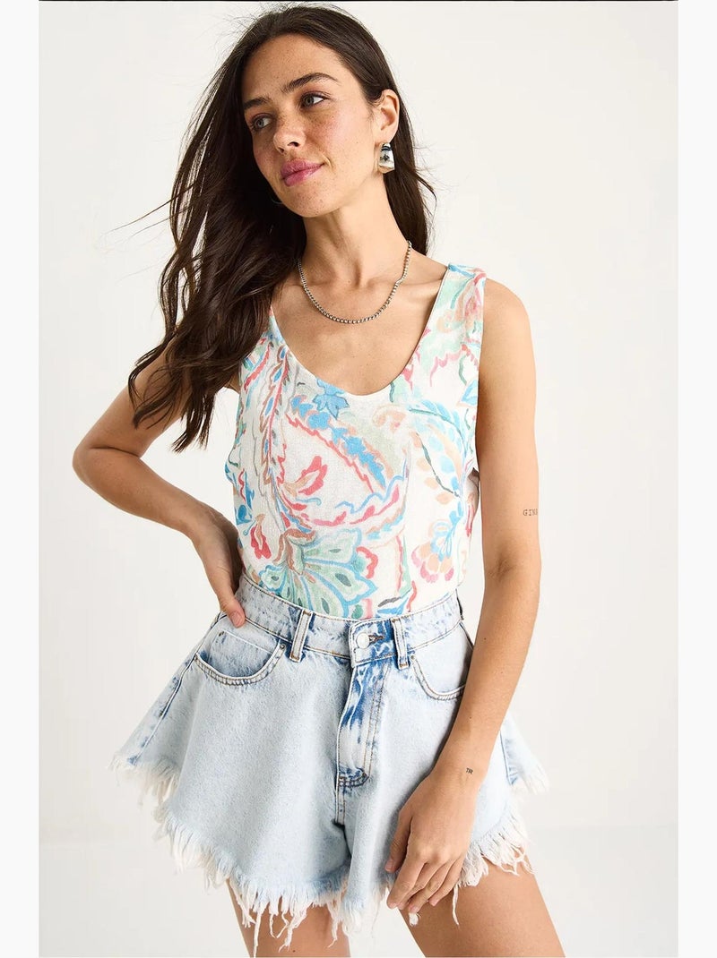 Cami fleuri en coton et élasthanne lucci Bleu Rose - Kiabi