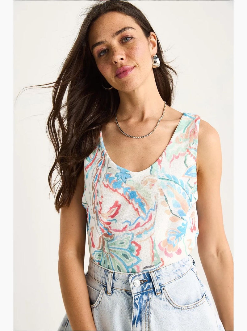 Cami fleuri en coton et élasthanne lucci Bleu Rose - Kiabi