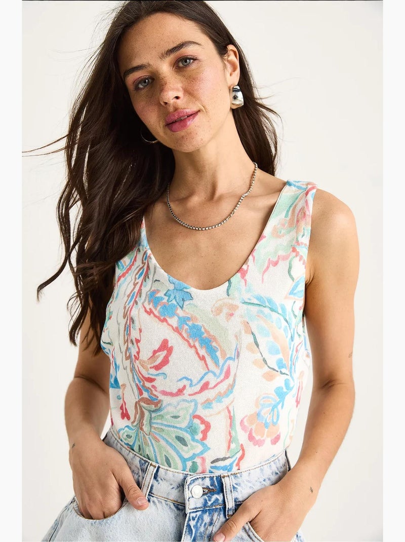 Cami fleuri en coton et élasthanne lucci Bleu Rose - Kiabi
