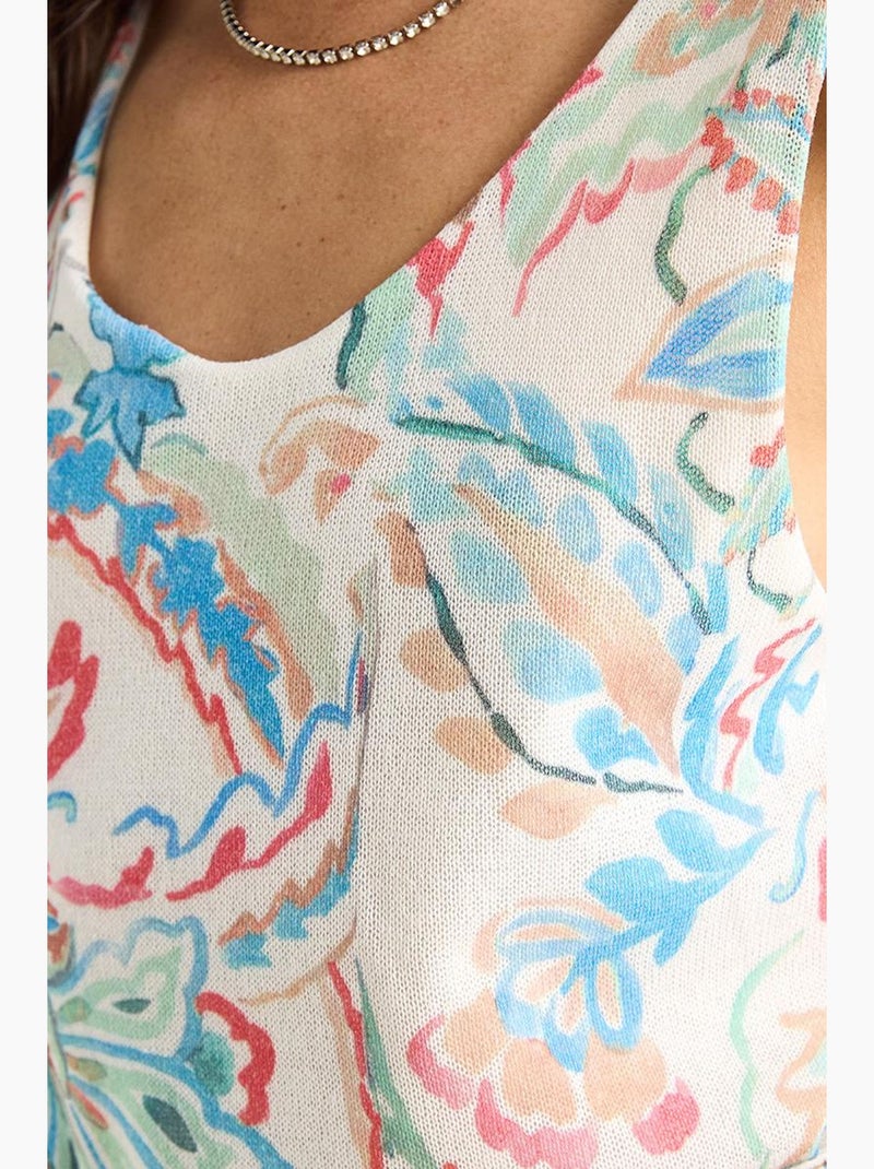 Cami fleuri en coton et élasthanne lucci Bleu Rose - Kiabi