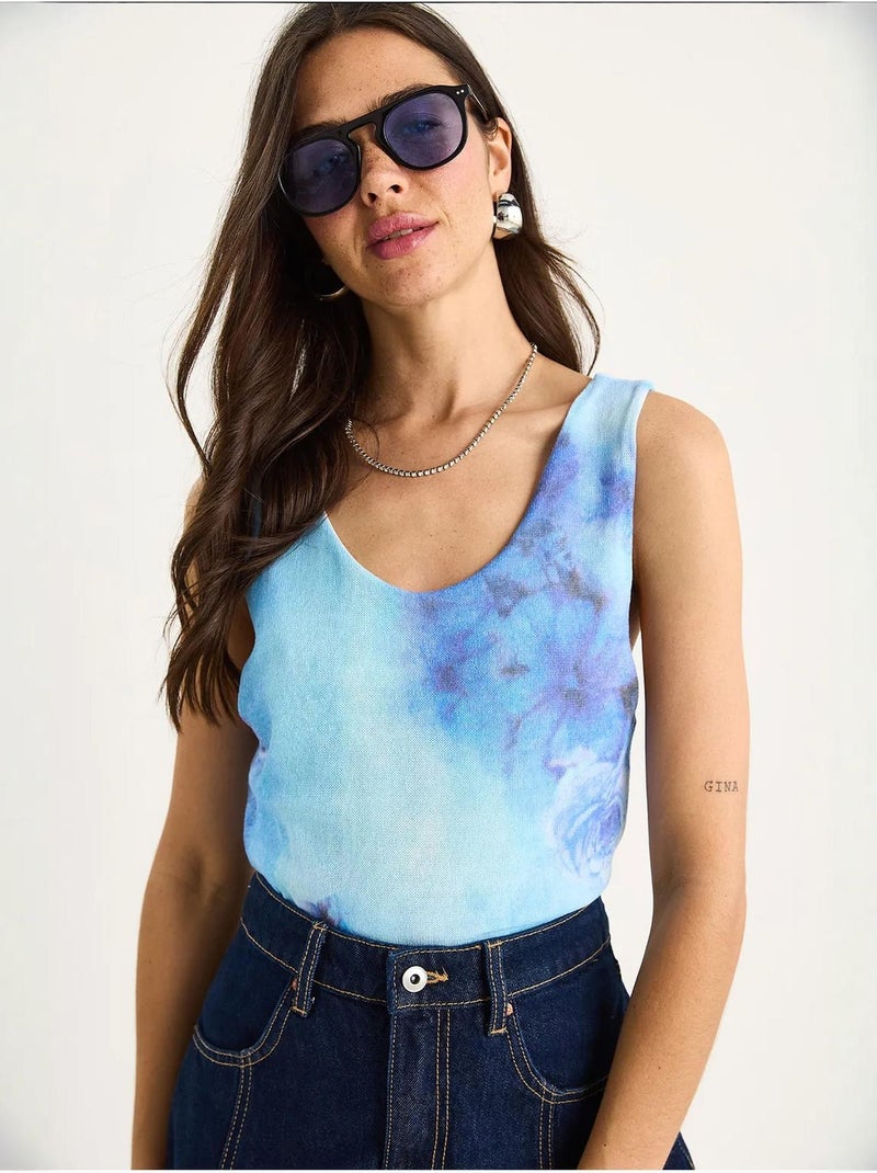 Cami fleuri en coton et élasthanne lucci Bleu saphir - Kiabi