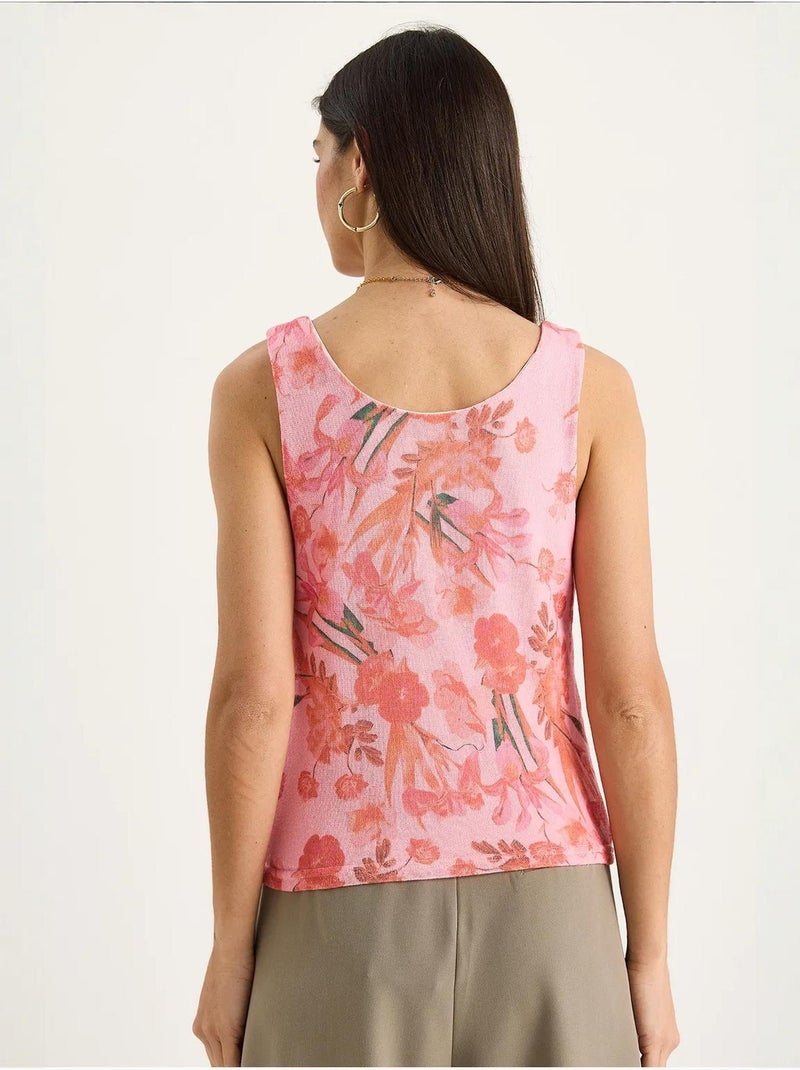 Cami fleuri en coton et élasthanne lucci Rose fluo/Solinotes - Kiabi