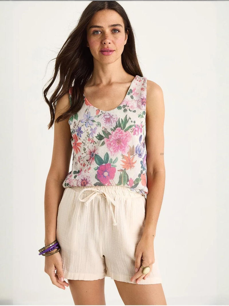 Cami fleuri en coton et élasthanne lucci Rose - Kiabi