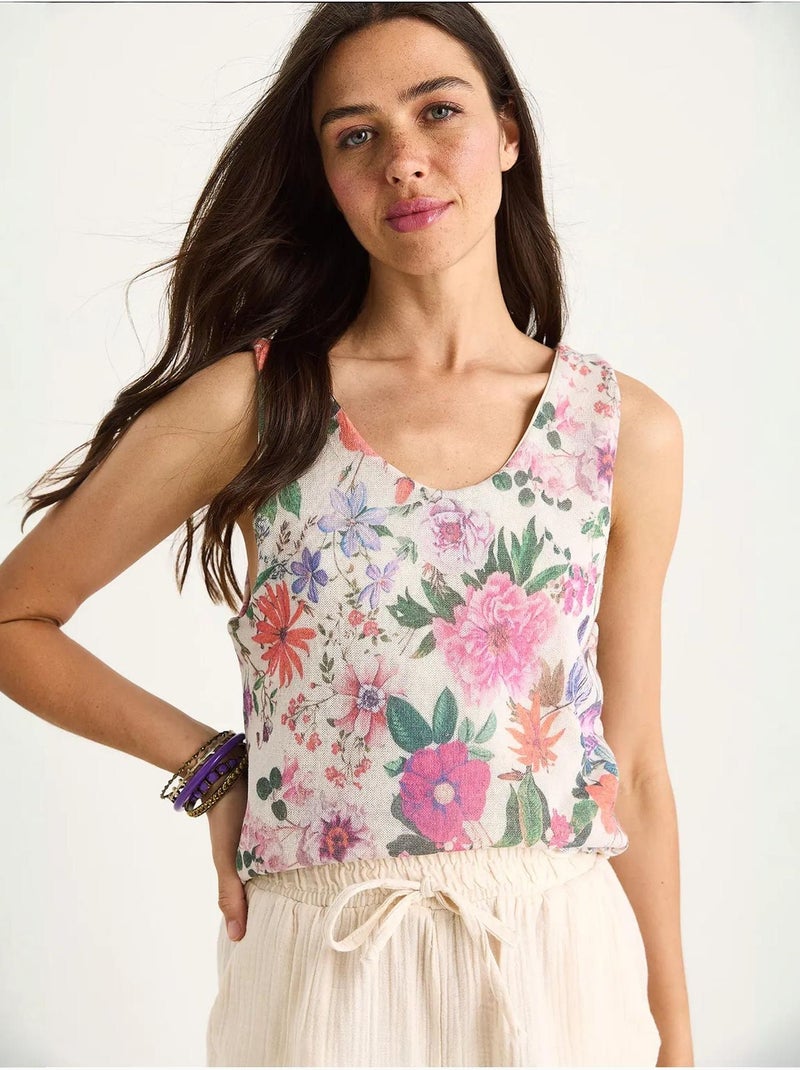 Cami fleuri en coton et élasthanne lucci Rose - Kiabi