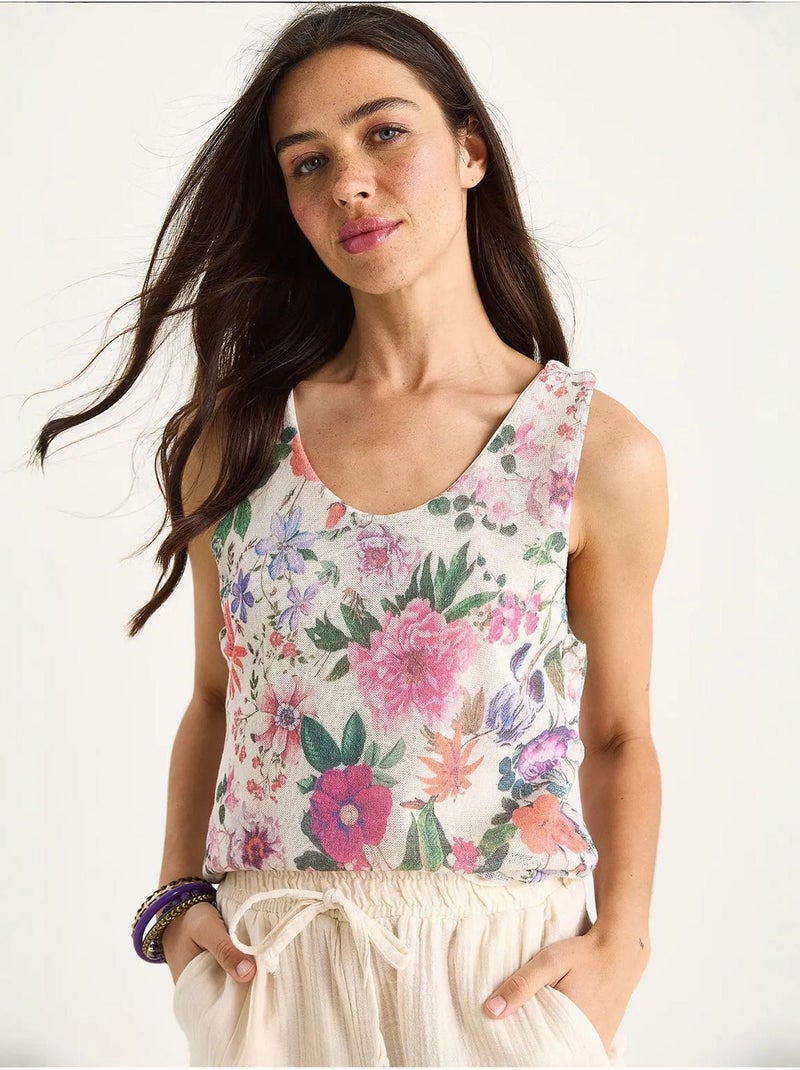 Cami fleuri en coton et élasthanne lucci Rose - Kiabi