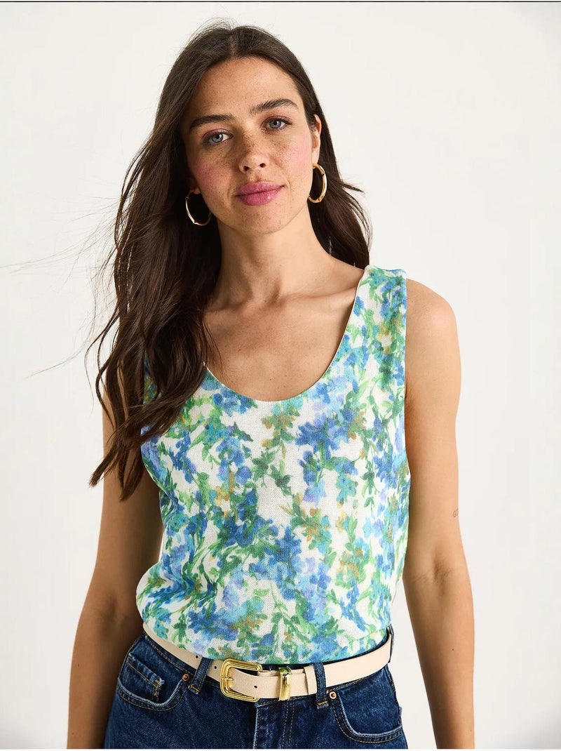 Cami fleuri en coton et élasthanne lucci Vert - Kiabi