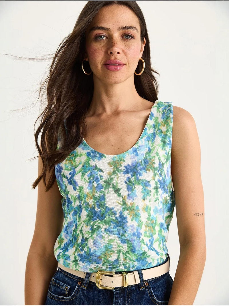 Cami fleuri en coton et élasthanne lucci Vert - Kiabi