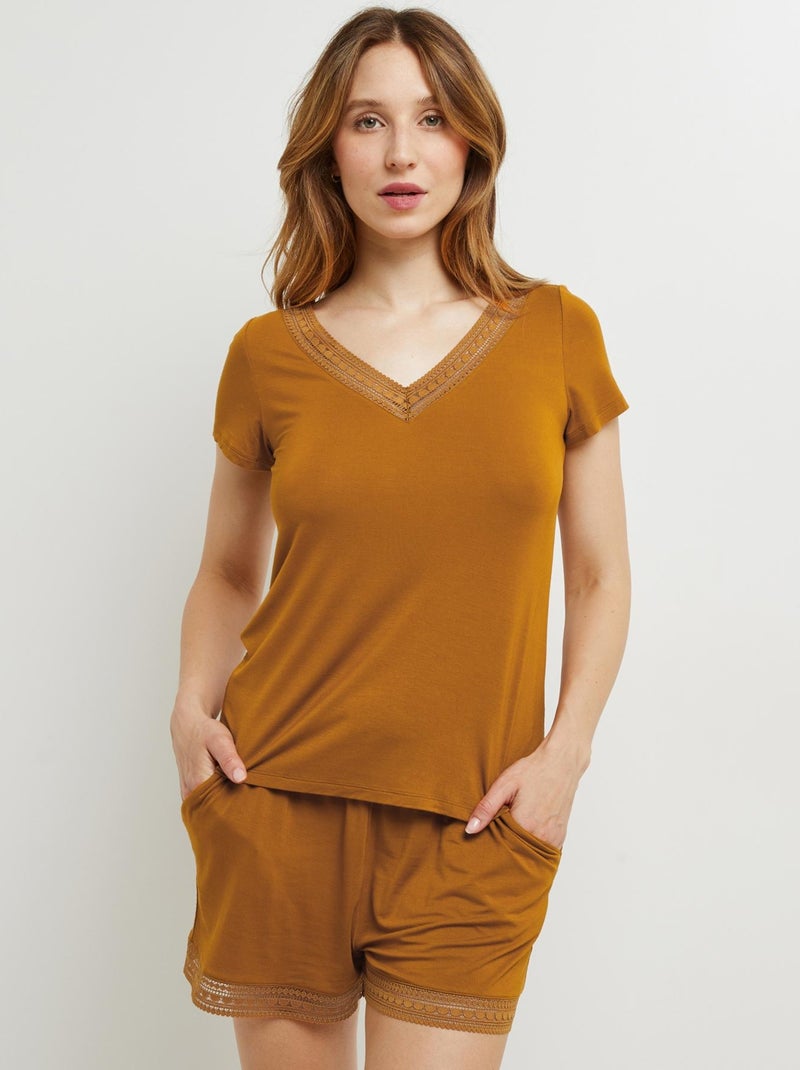 Camille t-shirt manches courtes viscose Marron caramel - Kiabi