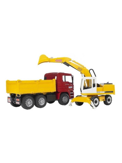 Camion à benne basculante MAN TGA avec pelleteuse Liebherr - Kiabi