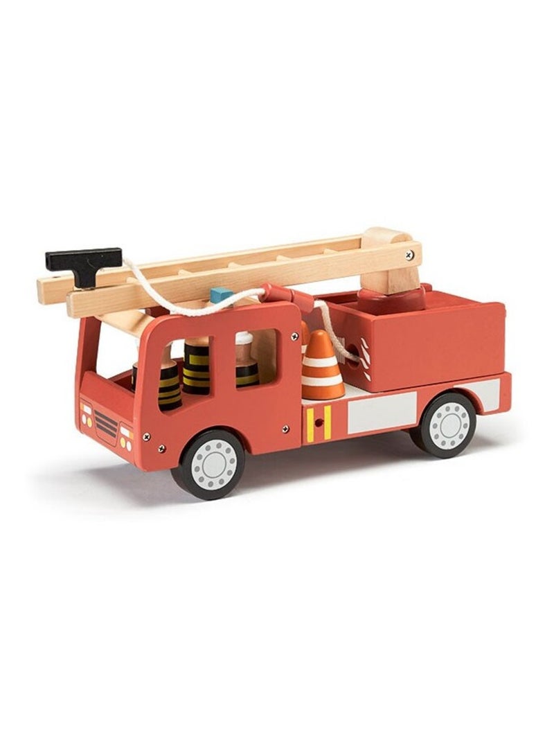 Camion de pompiers en bois Aiden en coton Rouge - Kiabi