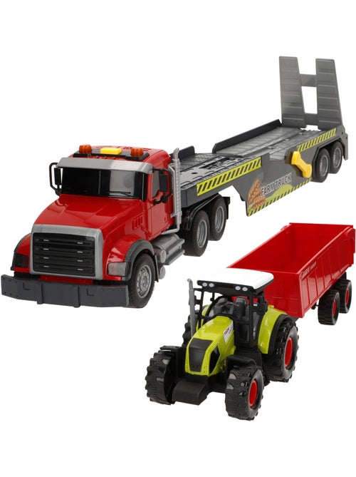 Camion de transport agricole avec son et lumière 1:14 + tracteur et remorque speed & go - Kiabi Camion de transport agricole avec son et lumière 1:14 + tracteur et remorque speed & go - Kiabi