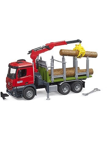 Camion de transport de bois MB Arocs avec grue de chargement, grappin et 3 troncs d'arbre