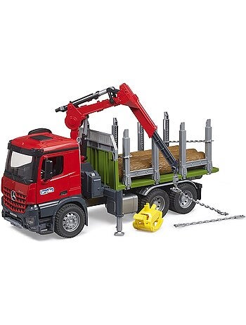 Camion de transport de bois MB Arocs avec grue de chargement, grappin et 3 troncs d'arbre
