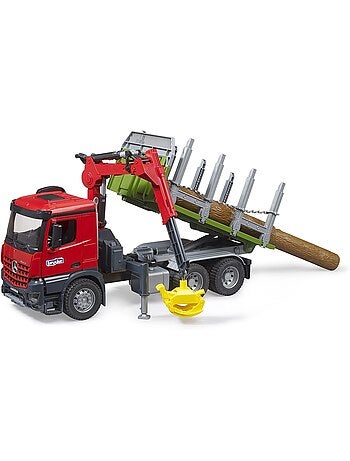 Camion de transport de bois MB Arocs avec grue de chargement, grappin et 3 troncs d'arbre
