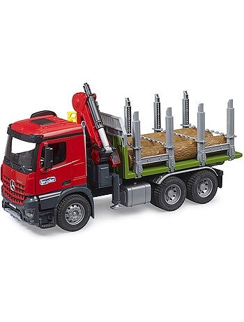 Camion de transport de bois MB Arocs avec grue de chargement, grappin et 3 troncs d'arbre